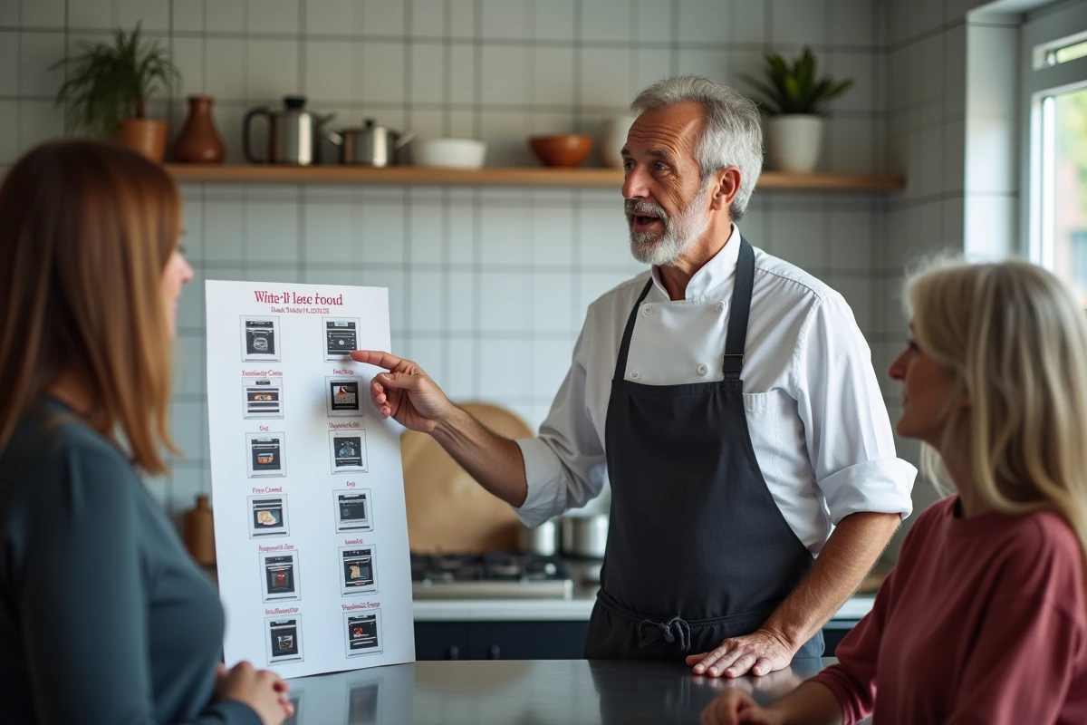 Chef montrant les symboles de four à un groupe