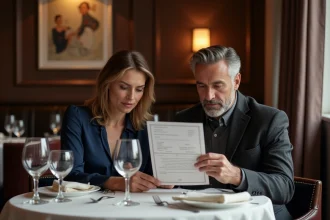 Couple vérifiant leur réservation dans un restaurant étoilé de Lille avant leur dîner gastronomique