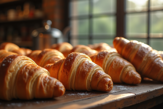 Croissants frais de boulangerie traditionnelle française