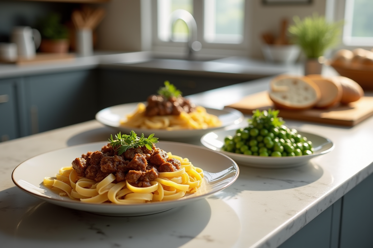 Plan de cuisine moderne avec plats d