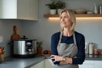 Femme regardant le code erreur 24 affiché sur son Cookeo dans une cuisine moderne