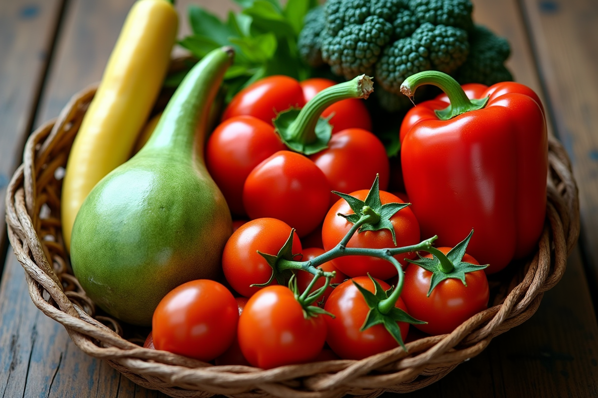 Fruits et légumes avec la lettre I dans un panier en bois