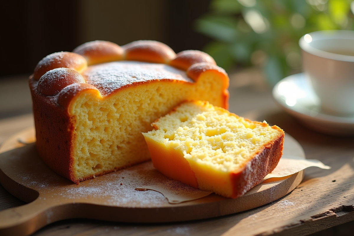 Gâteau aux gavottes tranché sur table en bois rustique