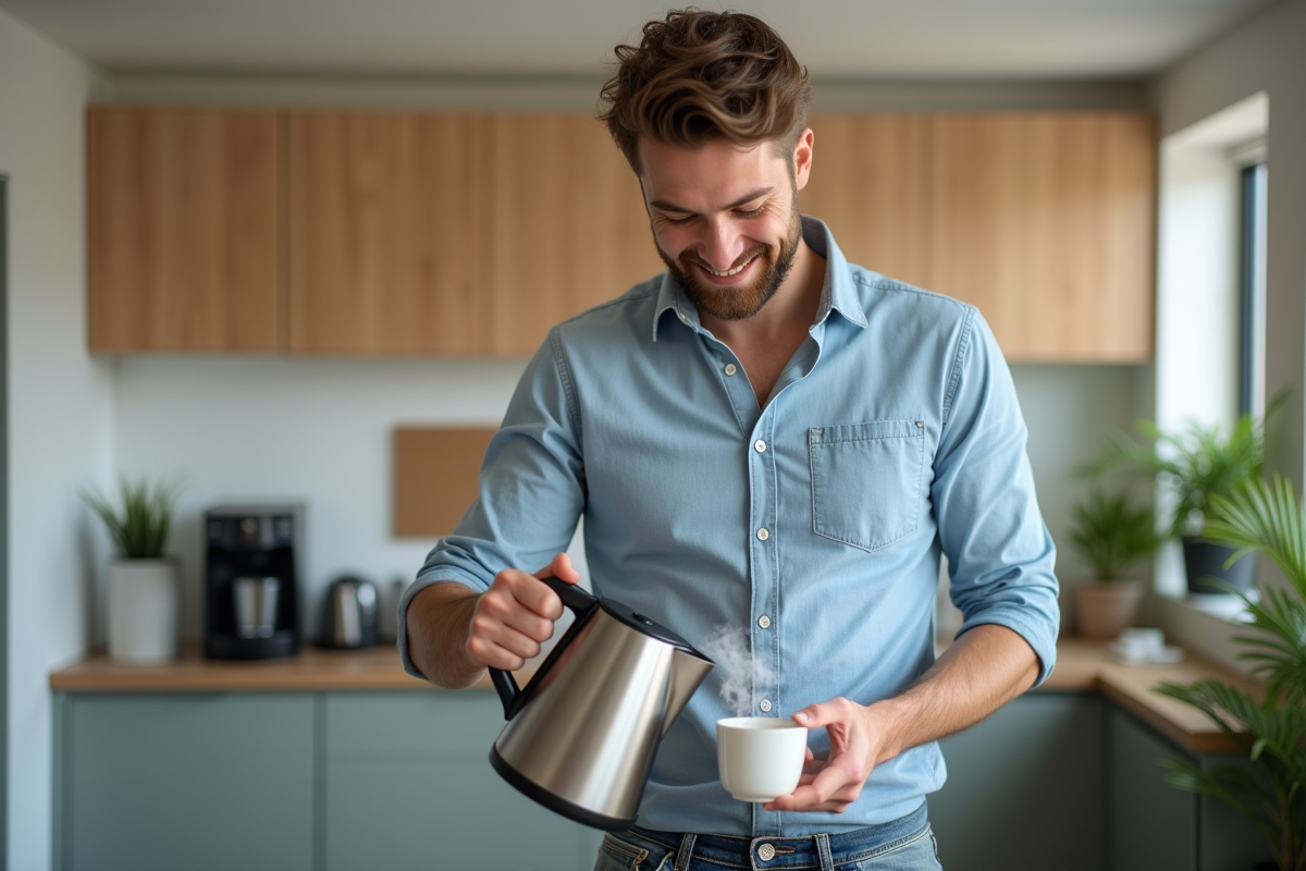 Jeune homme versant de l