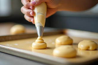 Poche à douille piping pâte à choux en gros plan