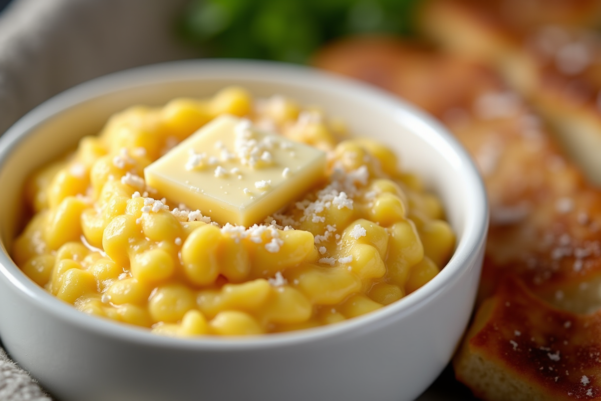 Polenta crémeuse avec beurre et parmesan en gros plan
