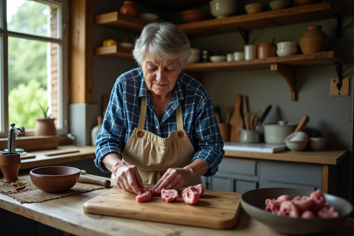 Femme âgée préparant des testicules d