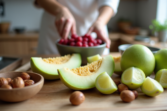 Cuisine moderne avec melon miel et fruits frais pour salade