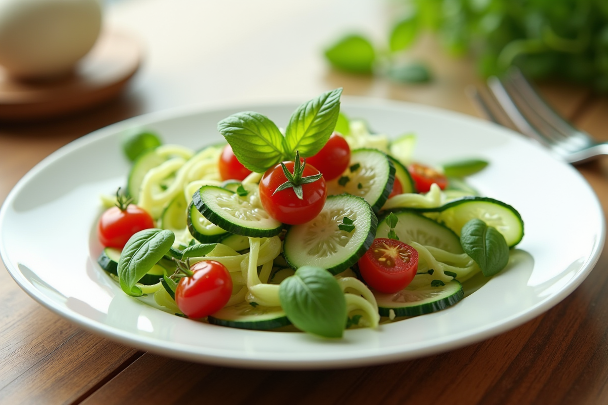 Salade d'été fraîche avec concombre et courgette