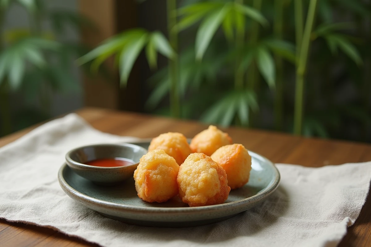 Table en bois rustique avec tempura d