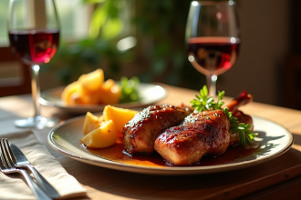Table rustique avec confit de canard et pommes sarladaises