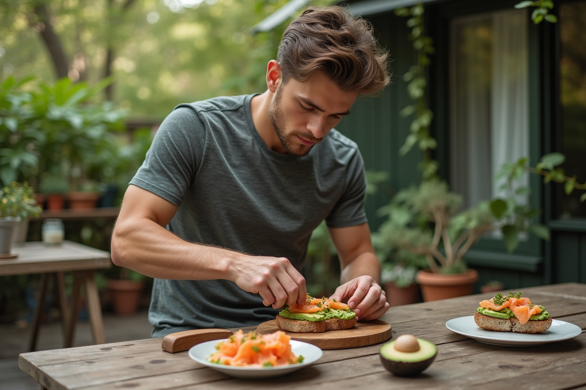 Jeune homme préparant une tartine à l